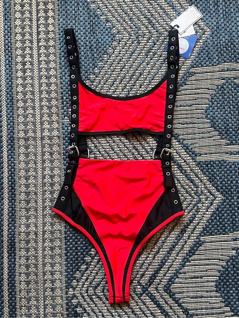 Goth alt punk one piece FAE swim NWT adjustable straps rave club red black S/M